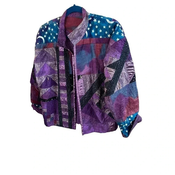 Women's‎ Purple & Blue Long Sleeve Open Front Multi Pattern Jacket One Size - Picture 1 of 7